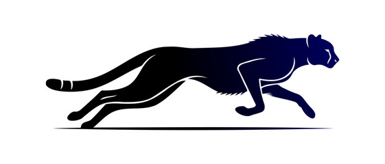 Dynamic running cheetah silhouette vector illustration for sports and speed logo © HENI