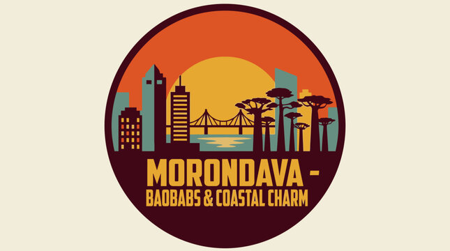 Morondava Baobabs & Coastal Charm - A Picturesque Sunset Over an Iconic Landscape with Baobab Trees and Cityscape