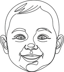 Baby Face Line Drawing, Minimalist Continuous Line Art, Happy Toddler Portrait