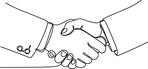 Business handshake, one line drawing, agreement, deal, partnership, teamwork concept