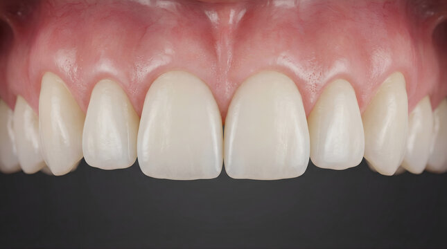 Healthy Aligned Front Teeth and Gums Close-Up