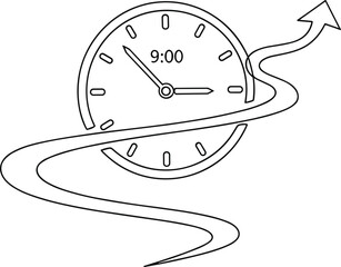 Clock with Arrow and Wavy Line Showing Time Progression, Stock Illustration