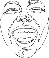 Continuous Line Drawing of a Joyful Face Laughing Open Mouth Stock Illustration