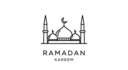 Fototapeta premium Ramadan Kareem Line Art Logo with Mosque Dome