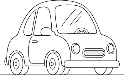 Cute Cartoon Car Outline Icon Isolated on White Background, Simple Vector Illustration