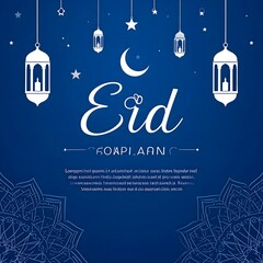 Celebrating Eid with hanging lanterns and crescent moon in a starry night sky