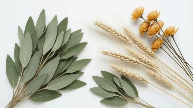 Elegant Dried Botanical Arrangement with Eucalyptus, Wheat, and Flowers