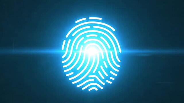 Futuristic Neon Fingerprint Glowing in Darkness.
