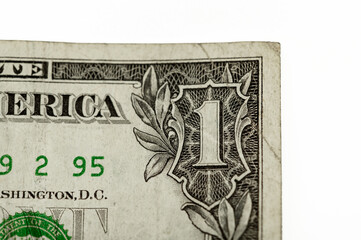 A close-up of a fragment of a US $1 banknote
