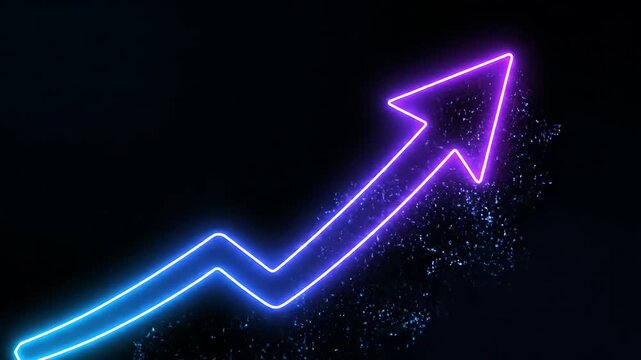 Neon Upward Arrow Growth Trend Visual Scene.