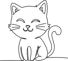 Happy Cat Continuous Line Drawing Minimalist Style - Stock Illustration