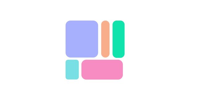 Abstract minimalist geometric animation of colourful modular blocks shifting and resizing