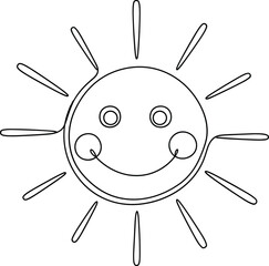 Happy Sun Face Outline Drawing Vector Illustration