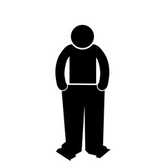 Stick figure wearing oversized pants clothing size concept.