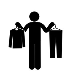 Stick figure choosing clothes in wardrobe selection activity.