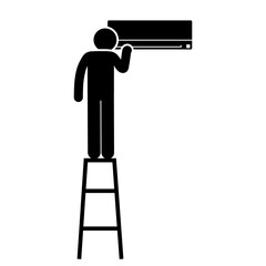 Stick figure air conditioner technician repair service illustration.