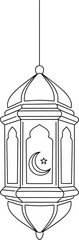 Islamic Lantern with Crescent Moon and Star - Simple Line Drawing