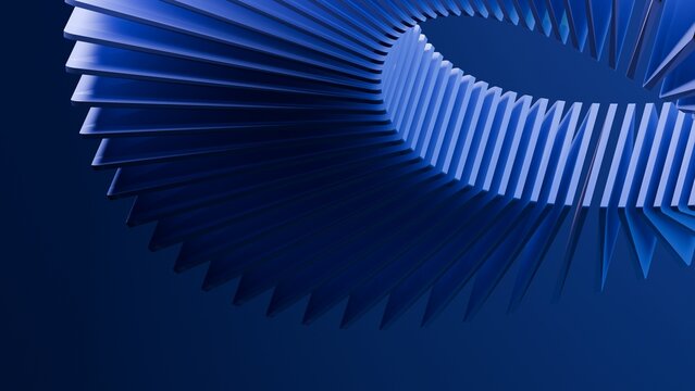 A circle made of blue plastic rectangle shapes. 3d rendering.