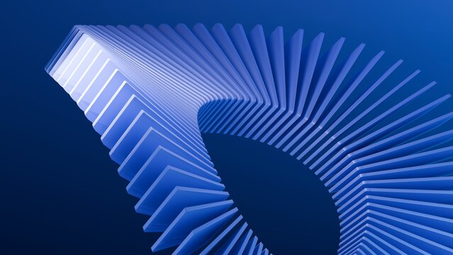 A circle made of blue plastic rectangle shapes. 3d rendering.