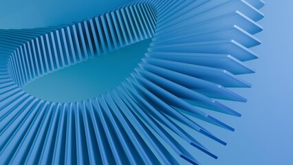 A circle made of blue plastic rectangle shapes. 3d rendering.