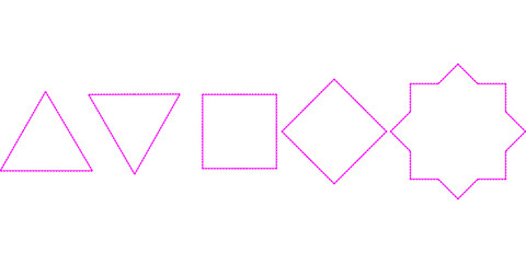 Assortment of geometric shapes outlined in magenta, including triangles, square, diamond, and star