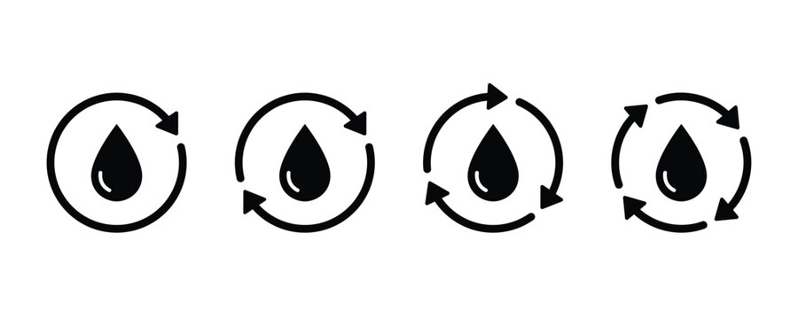 Water recycle icon. Recycle water icon vector. Water drop with circular arrows. Efficient reuse water.