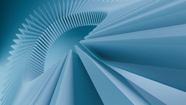 A circle made of blue plastic rectangle shapes. 3d rendering.