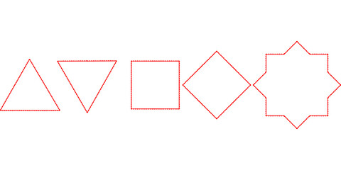 Teal geometric shapes progression: triangle, inverted triangle, square, diamond, and an eight-pointed star, laid out horizontally on a white background. Ideal for design, patterns, and abstract ideas.