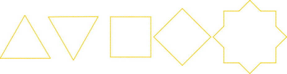 Crimson red geometric shapes progression: triangle, inverted triangle, square, diamond, and an eight-pointed star, displayed in a row on a white background. Ideal for design, patterns, and abstract co