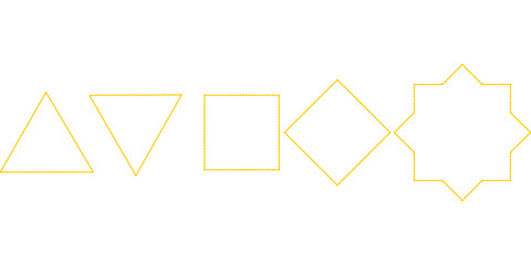 Vibrant red geometric shapes progression: triangle, inverted triangle, square, diamond, and an eight-pointed star, presented in a sequence on a white background. Perfect for design, patterns, and abst