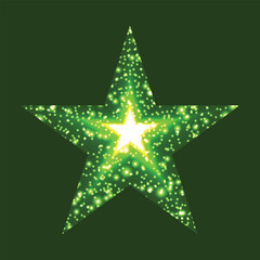 Obraz premium A pixelated white glitter shine magic shiny celebration star on a dark green star light green glow and starburst flare creating futuristic neon red glowing illustration 