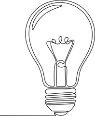 Single Line Drawing of Incandescent Light Bulb Filament and Base