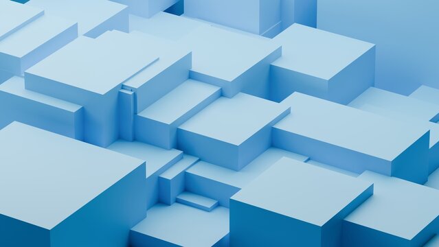 Blue plastic random rectangles background, abstract 3d render. Modern technology background