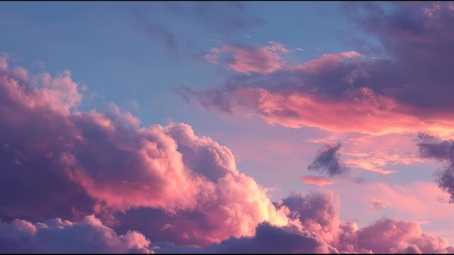 Dramatic clouds illuminated by a vibrant sunset in a serene sky viewed from a low angle