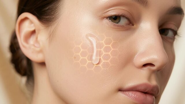 Healthy skin care concept with anti aging serum and cream on face and cheek showing gene and longevity science for medical health laboratory research