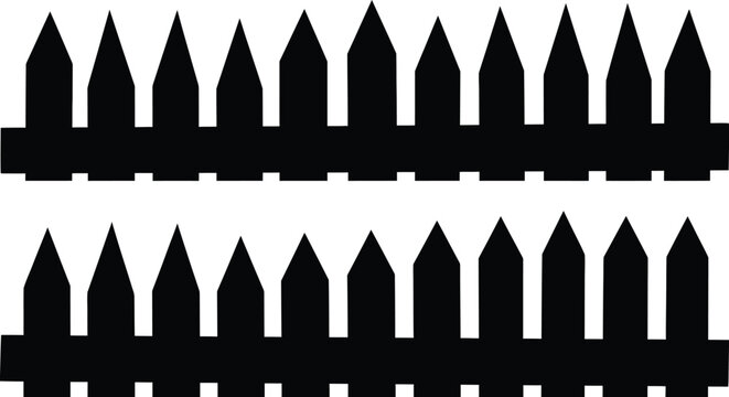 Black silhouette of two rows of picket fence