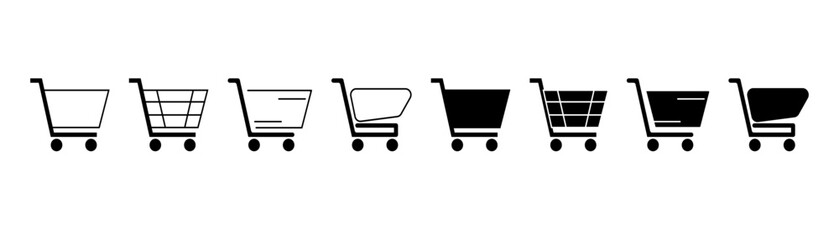 Shopping cart icons set. Black and white. Buy. © Fyodor