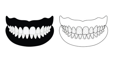 Two depictions of a grinning mouth with prominent teeth one dark one light © Nasima