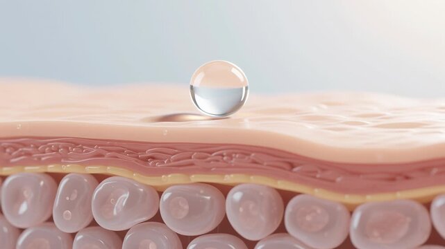 Water droplet on skin surface illustrating cellular structure hydration concept medical science anti aging care, healthy longevity gene health laboratory research protection