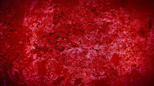 Close-up of rough red textured surface with maroon and white variations, uneven painted or corroded material detail creating abstract intense artistic background design