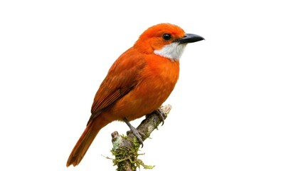 Naklejka premium Tropical bird isolated exotic colorful orange plumage black beak white