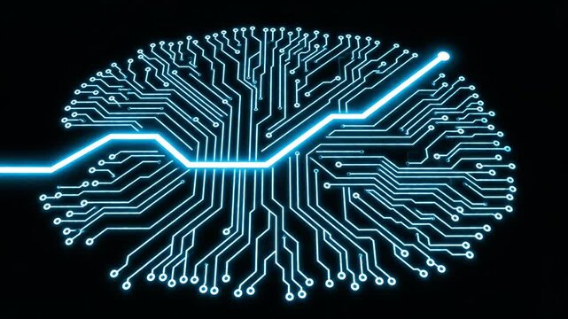 Neon Circuit Brain Animation Of Futuristic Technology.