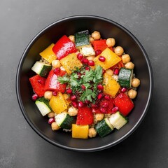 Colorful Vegetable Salad in Black Bowl Fresh Healthy Vegetarian Dish
