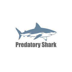 Naklejka premium Powerful Great White Shark Silhouette for Marine Biology or Team Mascot on White Background. Vector Logo Design