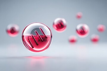 Abstract Red Dna Helix Inside Transparent Sphere Floating in Light Gray Background