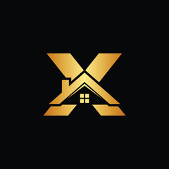 Golden luxury home logo with modern roof design element, XA letter logo, X letter logo
