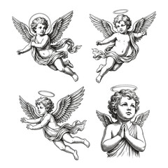 Fototapeta premium Set of Vintage Cupids Vector Illustrations