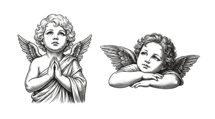 Fototapeta premium Vintage Cupids Vector Illustrations