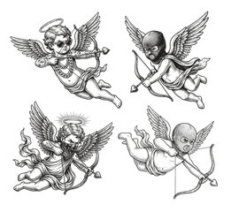 Fototapeta premium Stylized Vintage Cupids Vector Illustrations
