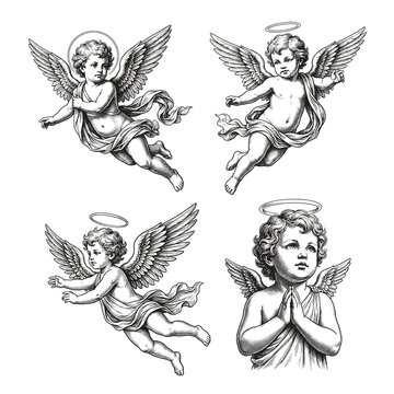 Set of Vintage Cupids Vector Illustrations